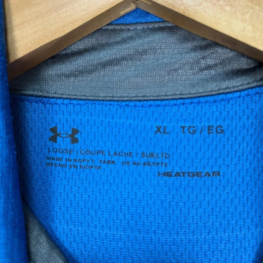 Under Armour‎ Polo Shirt Mens XL Blue Short Sleeve 3-Button Placket HeatGear EUC
